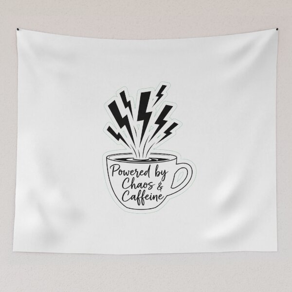 Item preview, Chaos and Caffeine Coffee Mug Funny Mom Life Line Art Sticker designed and sold by  Side Quest Studio.
