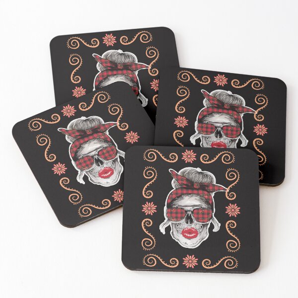 Item preview, Buffalo Plaid Pin-Up Skull – Retro Rockabilly Style designed and sold by IsaBellCreative.