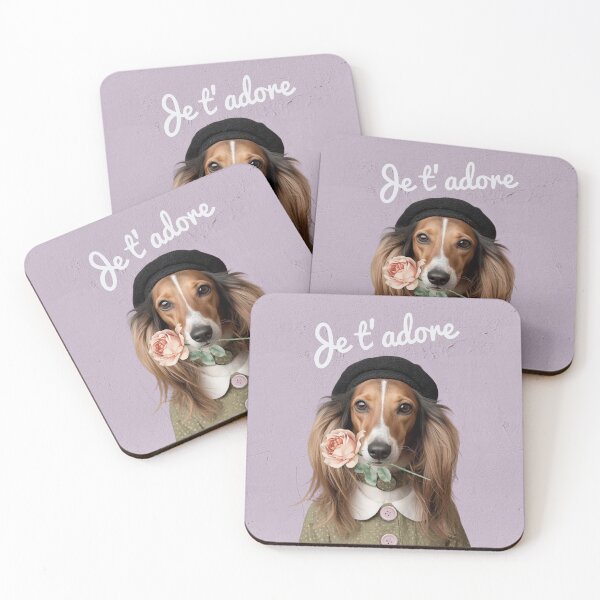 Item preview, Romantic saluki dog with a beret, dress and rose designed and sold by FlowerFolie.