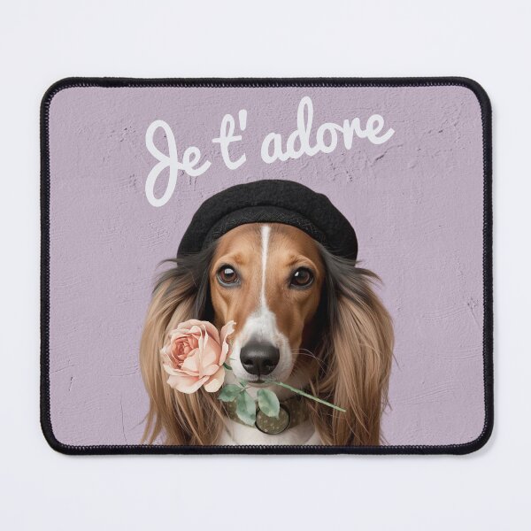 Item preview, Romantic saluki dog with a beret, dress and rose designed and sold by FlowerFolie.