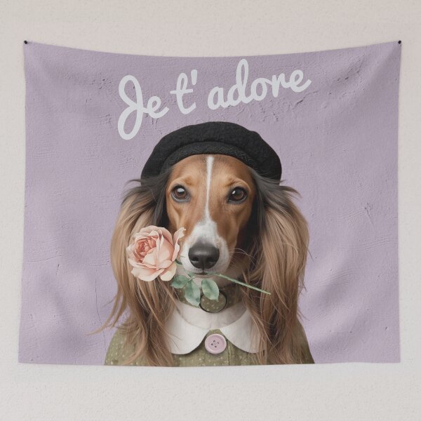 Item preview, Romantic saluki dog with a beret, dress and rose designed and sold by FlowerFolie.