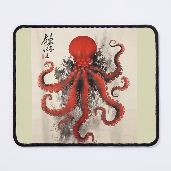 Item preview, Japan Gyotaku Tradition Japanese Calligraphy Octopus designed and sold by waikibi ⭐⭐⭐⭐⭐.