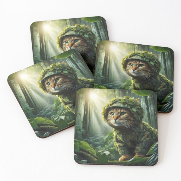 Item preview, Jungle Jade Woodland Camo Cat designed and sold by CyberPawArt.