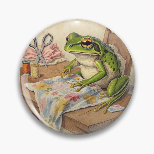 Item preview, Quilt Sewing Frog Vintage Print Art / Cottagecore Frog Workshop Illustration designed and sold by PictorialWhimsy.