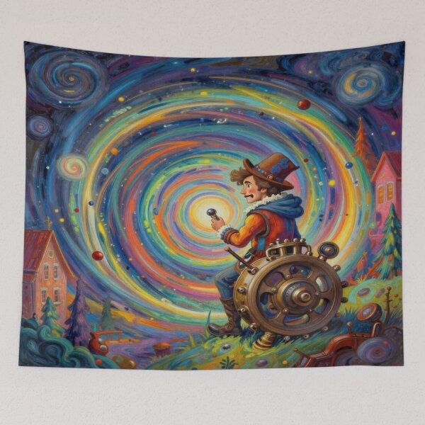 Item preview, Surreal time traveler in a cosmic landscape with vintage charm and imaginative depth designed and sold by FotoworldEdel.