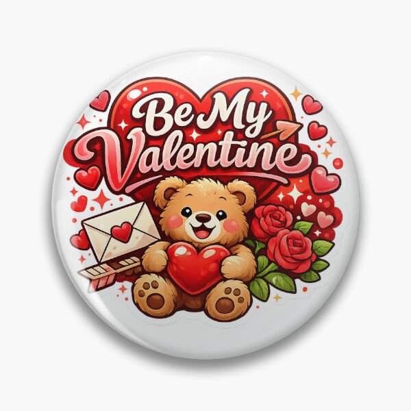Item preview, Be My Valentine Happy Teddy Bear Sticker – Cute Love Heart & Roses designed and sold by Orbit&Ink.