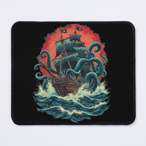 Item preview, Pirate Ship Kraken Ocean Battle Giant Octopus Sea Monster designed and sold by waikibi ⭐⭐⭐⭐⭐.