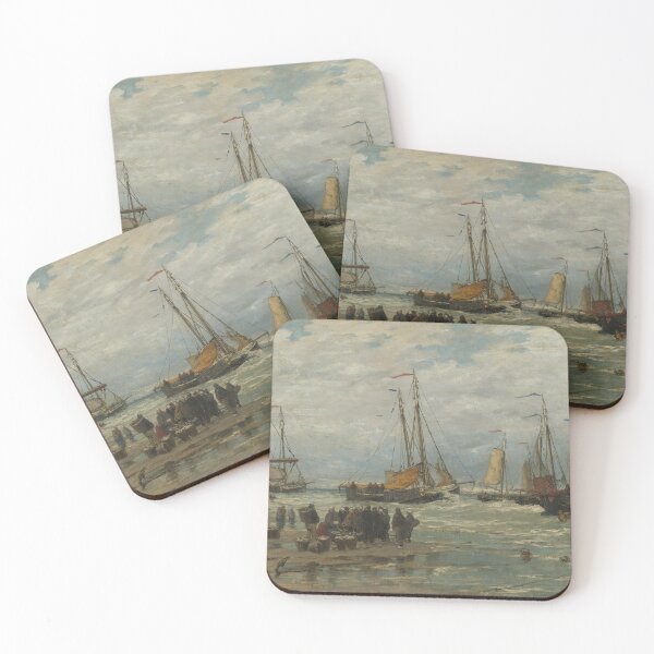 Item preview, Vintage Harbor Seascape Painting: Antique Nautical Ships Art designed and sold by SavageVision.