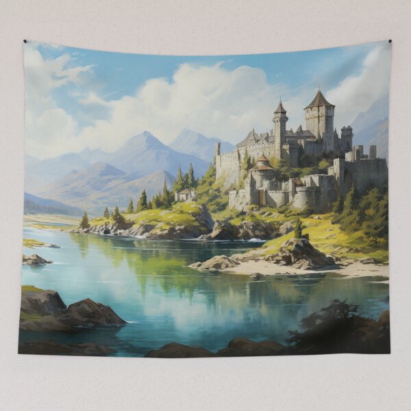 Item preview, Dragon Mountain Ancient Castle On The River Art designed and sold by GrinGalore.