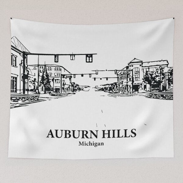 Item preview, Auburn Hills MI - Ink Cityscape Illustration designed and sold by Lakeric Cityscapes.