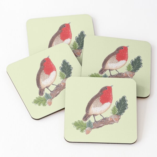 Item preview, Cute European Robin on an Oak Branch designed and sold by WildWoodPrint.