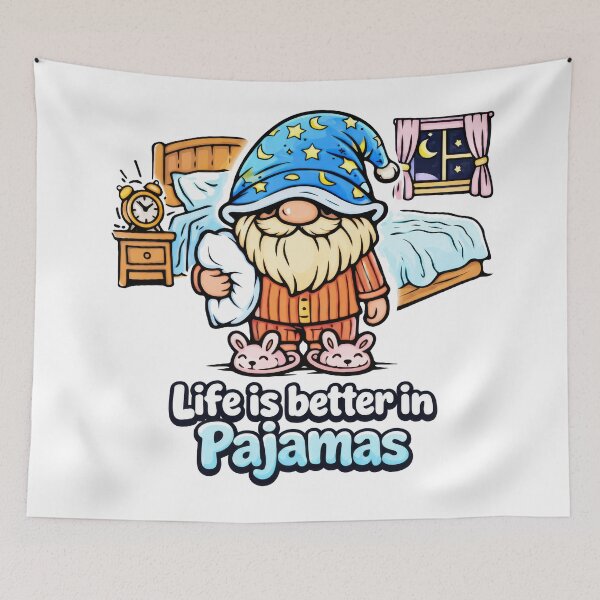 Item preview, Life Is Better in Pajamas – Sleepy Gnome Cozy Bedroom Illustration designed and sold by Moriarty's Digital Visions.