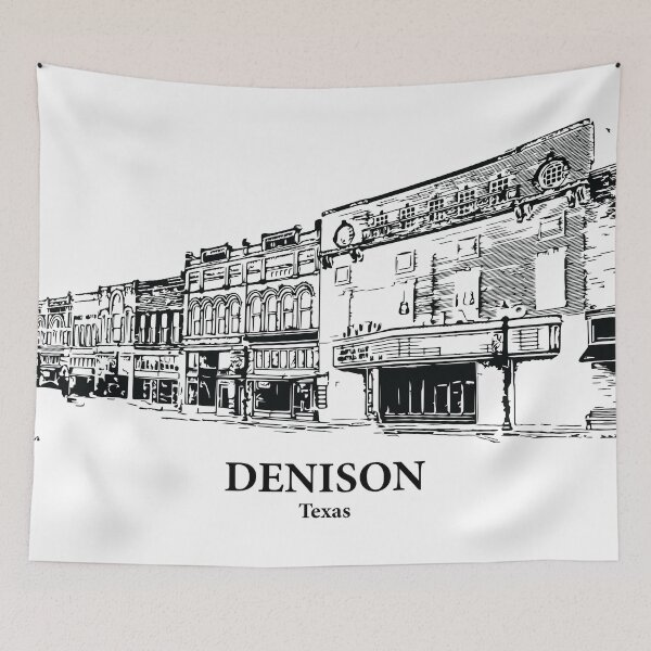 Item preview, Denison TX - Ink Cityscape Illustration designed and sold by Lakeric Cityscapes.