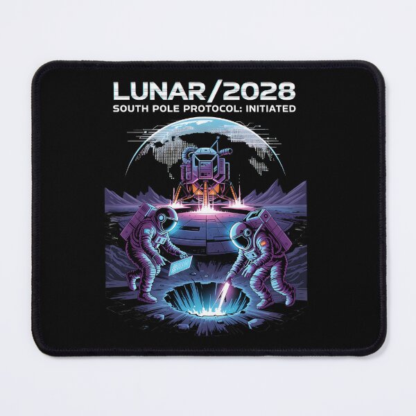 Item preview, moon mission - lunar south pole - 2028 moon landing - Space architecture - Extraterrestrial engineering - Lunar schematic - South Pole Moon mission - Mission patch aesthetic - Technical spacewear designed and sold by JansenGS.