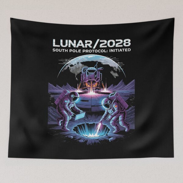 Item preview, moon mission - lunar south pole - 2028 moon landing - Space architecture - Extraterrestrial engineering - Lunar schematic - South Pole Moon mission - Mission patch aesthetic - Technical spacewear designed and sold by JansenGS.