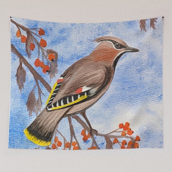 Item preview, Bohemian waxwing feasting on fruit  designed and sold by Matt Starr Fine Art .