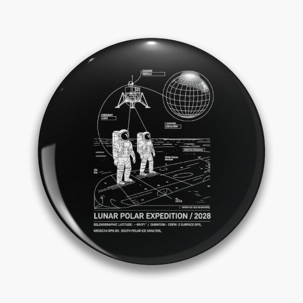 Item preview, moon mission - lunar south pole - 2028 moon landing - Space architecture - Extraterrestrial engineering - Lunar schematic - South Pole Moon mission - Mission patch aesthetic - Technical spacewear designed and sold by JansenGS.