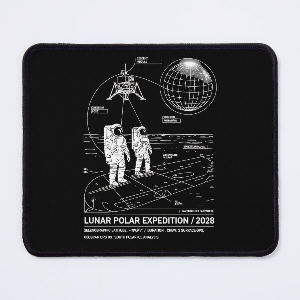 Item preview, moon mission - lunar south pole - 2028 moon landing - Space architecture - Extraterrestrial engineering - Lunar schematic - South Pole Moon mission - Mission patch aesthetic - Technical spacewear designed and sold by JansenGS.