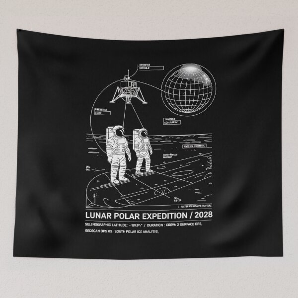 Item preview, moon mission - lunar south pole - 2028 moon landing - Space architecture - Extraterrestrial engineering - Lunar schematic - South Pole Moon mission - Mission patch aesthetic - Technical spacewear designed and sold by JansenGS.