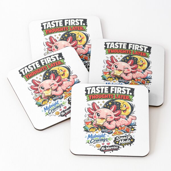 Item preview, Taste First Thoughts Later Axolotl Midnight Snack Meme - Relatable Kawaii Pink Salamander Eating Late Night Comfort Food Vintage Cartoon Moon Wall Art & Apparel by Vivaan Studio designed and sold by Vivaan Studio.