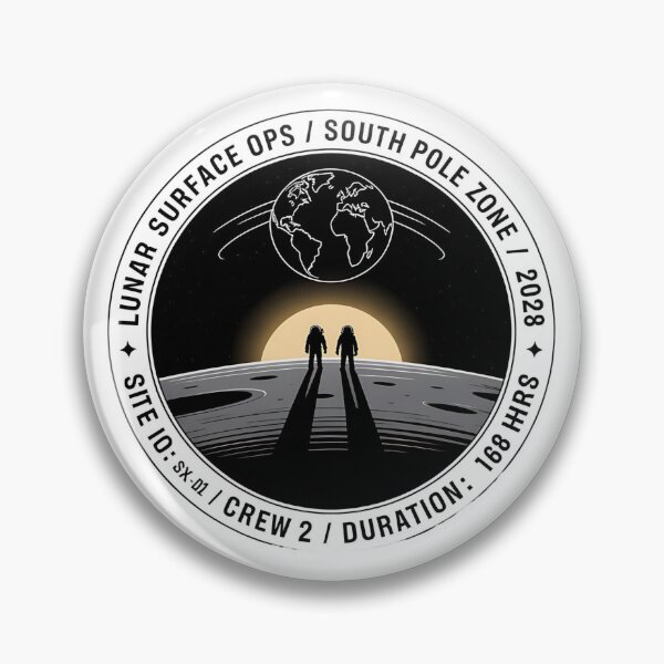 Item preview, moon mission - lunar south pole - 2028 moon landing - Space architecture - Extraterrestrial engineering - Lunar schematic - South Pole Moon mission - Mission patch aesthetic - Technical spacewear designed and sold by JansenGS.