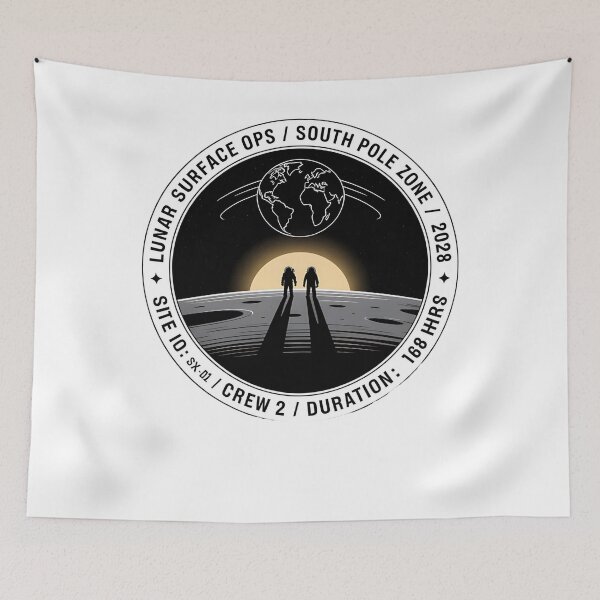 Item preview, moon mission - lunar south pole - 2028 moon landing - Space architecture - Extraterrestrial engineering - Lunar schematic - South Pole Moon mission - Mission patch aesthetic - Technical spacewear designed and sold by JansenGS.