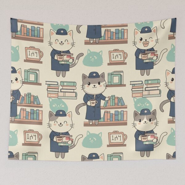 Item preview, Professional Library Cat Pattern designed and sold by HappySproutArt.