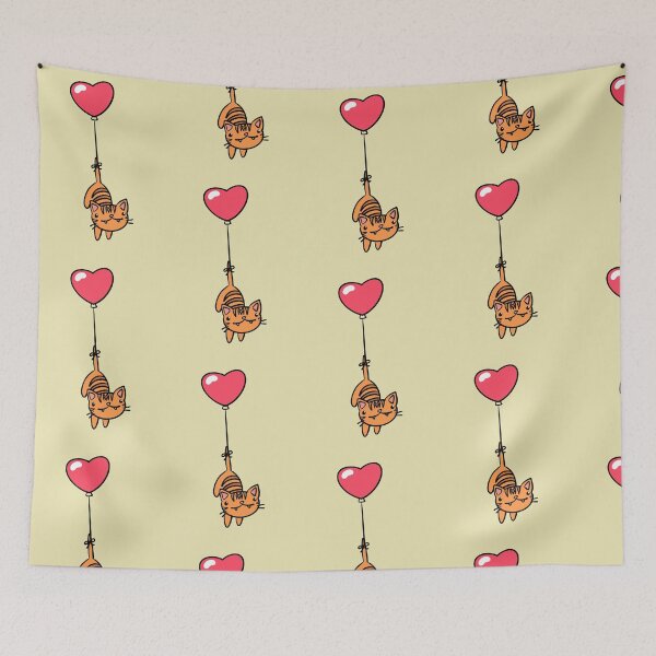 Item preview, Funny Tabby Cat Floating Love Balloon Doodle designed and sold by ZenNal.
