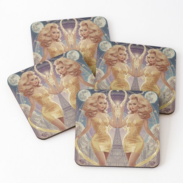 Item preview, Twin 1950s Pin-Up Women Retro Futuristic Neural Network Mercury Liquid Metal Art designed and sold by MissSaylor.