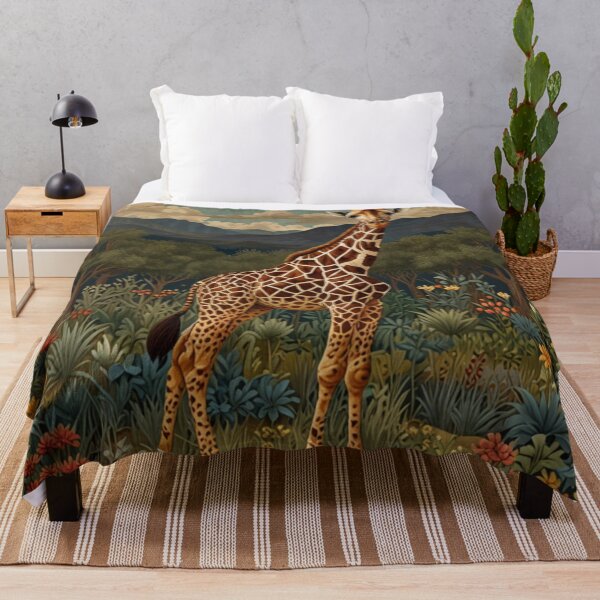 Item preview, Retro boho safari giraffe landscape jungle mountains art designed and sold by hollycooper.