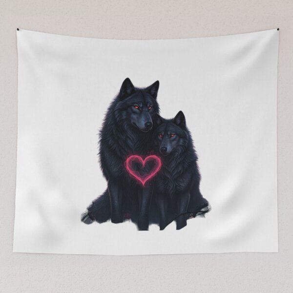Item preview, Dark Fantasy Wolf Couple in Love – Gothic Valentine Wildlife Art designed and sold by NeoTeeFusion.