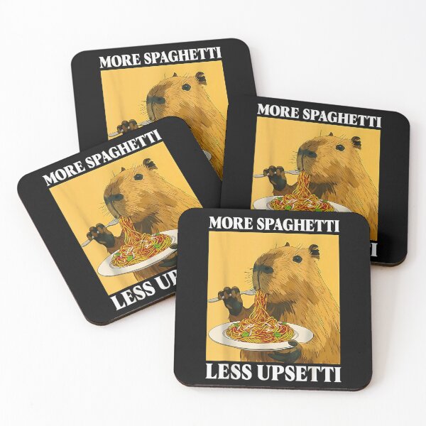 Item preview, More Spaghetti Less Upsetti Funny Capybara Eating Pasta Meme Art Design designed and sold by Phil Ben.