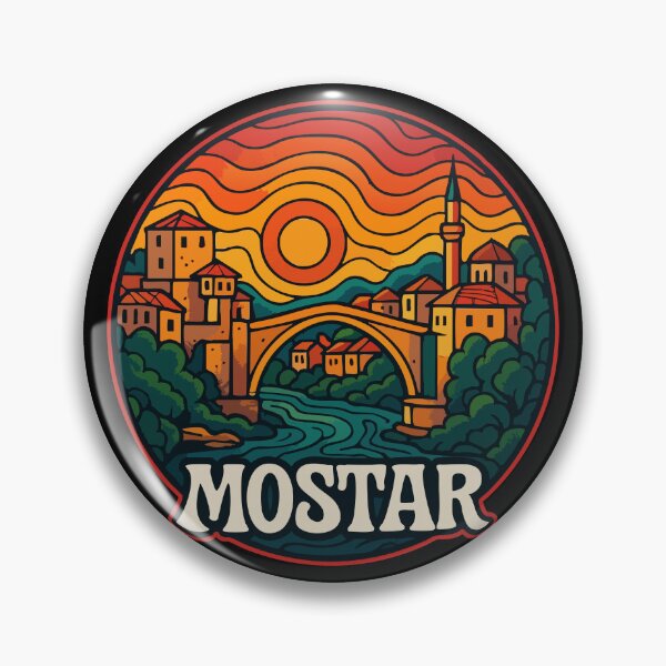 Item preview, Mostar Bosnia And Herzegovina Retro Trippy Art designed and sold by TomFrontierArt.