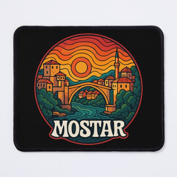 Item preview, Mostar Bosnia And Herzegovina Retro Trippy Art designed and sold by TomFrontierArt.