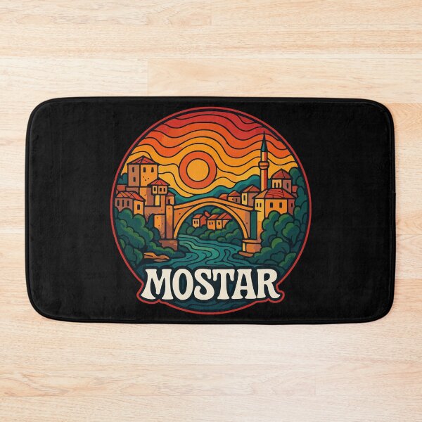 Item preview, Mostar Bosnia And Herzegovina Retro Trippy Art designed and sold by TomFrontierArt.