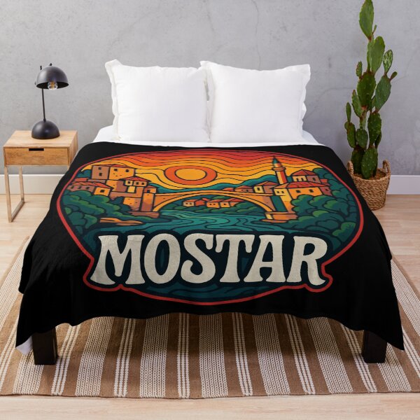 Item preview, Mostar Bosnia And Herzegovina Retro Trippy Art designed and sold by TomFrontierArt.