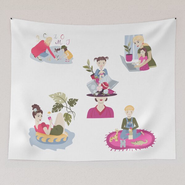 Item preview, Mother or nanny with child lifestyle illustration designed and sold by olenapetol.