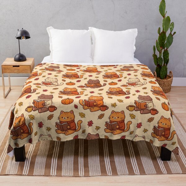 Item preview, Cozy Autumn Cat Pattern - Fall Reading Aesthetic Seamless Decor - Hygge Pumpkin & Bookworm Kitties designed and sold by HappySproutArt.