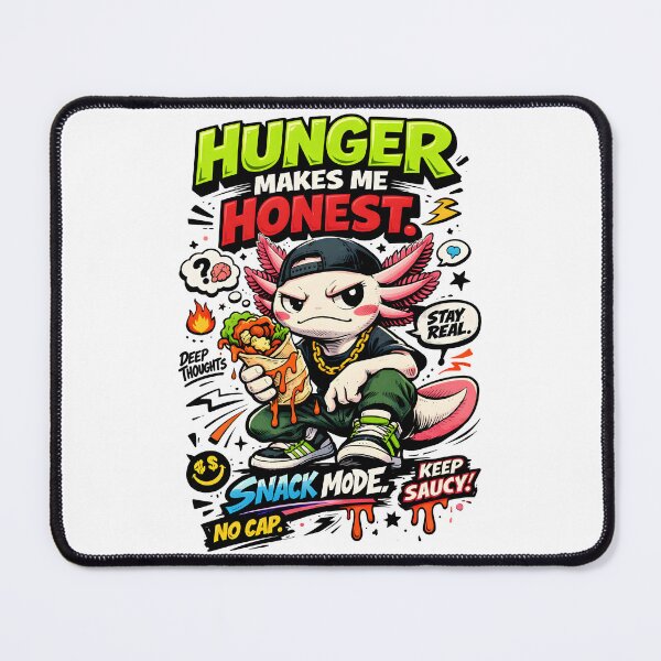 Item preview, Streetwear Axolotl Art - Hunger Makes Me Honest Funny Foodie Quote - Urban Graffiti Style Axolotl Squatting with Burrito Graphic Design - The Street Food Philosopher Illustration by Vivaan Studio designed and sold by Vivaan Studio.