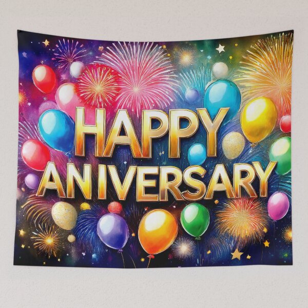 Item preview, Colorful Happy Anniversary Wallcovering Tapestry, duvet cover, throw blanket, shower curtain designed and sold by CharlottePlaceArt.
