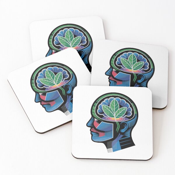 Item preview, Vibrant illustration of a human head with a green leaf growing inside the brain designed and sold by Creative88Art.