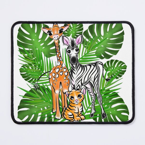 Item preview, Safari friends, Giraffe, Zebra, Tiger, tropical botanical jungle  designed and sold by hollycooper.