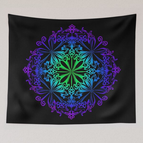 Item preview, Floral botanical mandala, flower of life, purple, blue,  green, rainbow bohemian mandala  designed and sold by hollycooper.