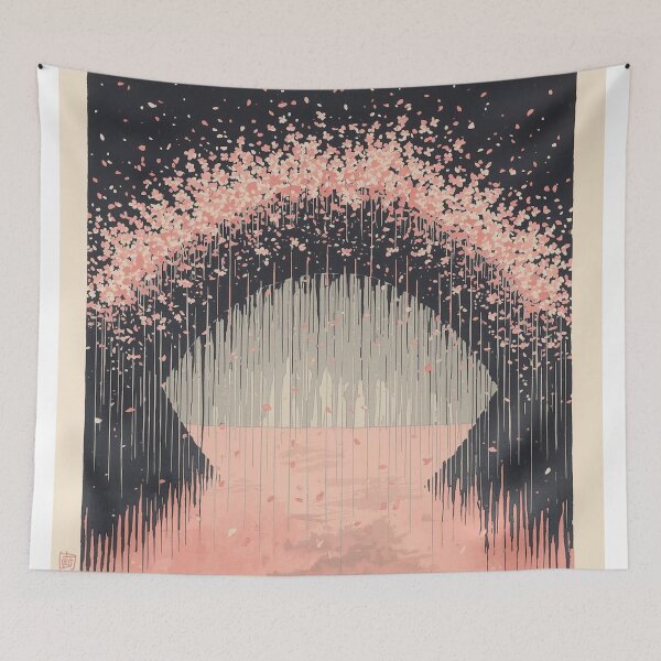 Item preview, Abstract Ukiyo-e Cherry Blossom Ghost Bridge Japanese Watercolor Art designed and sold by Vandy Fullam.