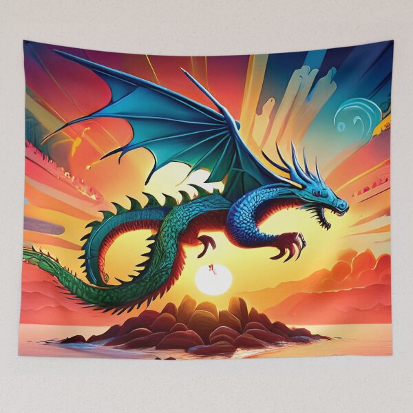 Item preview, Colorful Dragon Wallcovering Tapestry, duvet cover, throw blanket, shower curtain designed and sold by CharlottePlaceArt.