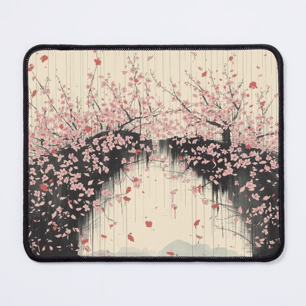 Item preview, Japanese Cherry Blossom Bridge Abstract Ukiyo-e Style Calligraphy Rain Print designed and sold by Vandy Fullam.