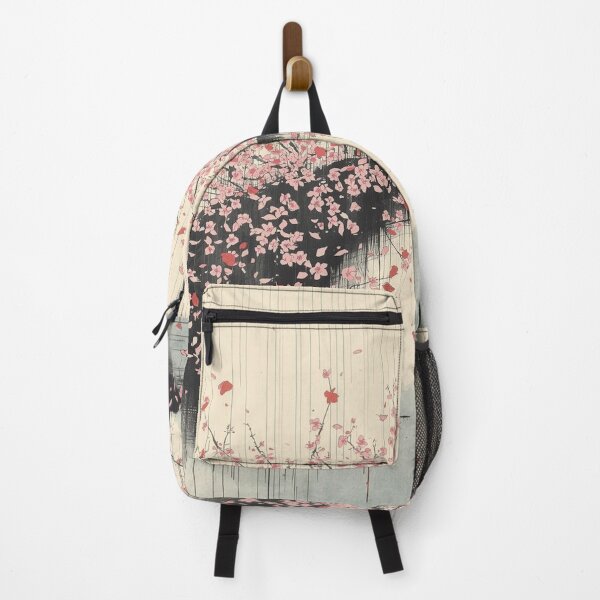 Item preview, Japanese Cherry Blossom Bridge Abstract Ukiyo-e Style Calligraphy Rain Print designed and sold by Vandy Fullam.