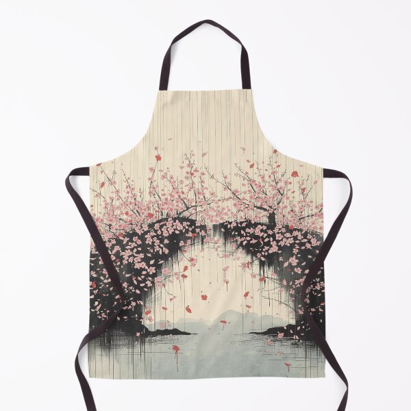 Item preview, Japanese Cherry Blossom Bridge Abstract Ukiyo-e Style Calligraphy Rain Print designed and sold by Vandy Fullam.