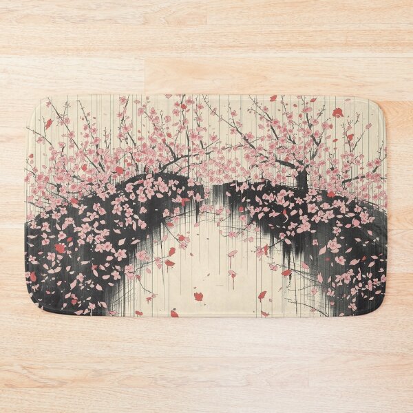 Item preview, Japanese Cherry Blossom Bridge Abstract Ukiyo-e Style Calligraphy Rain Print designed and sold by Vandy Fullam.