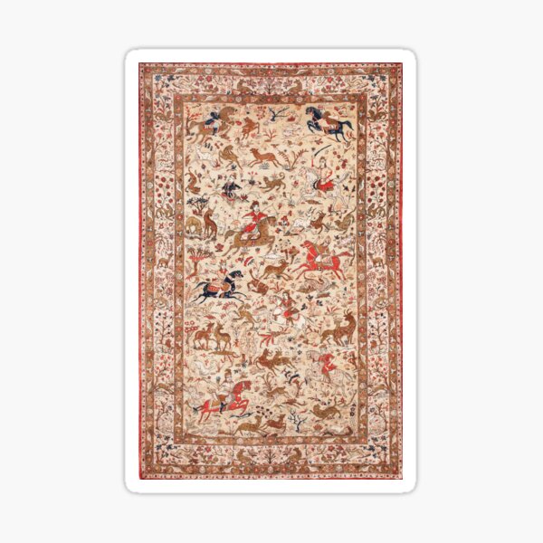 Aperçu de l'œuvre Tapis de chasse Qum en soie imprimé créée et vendue par Vicky Brago-Mitchell®.